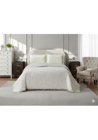 Kapitoneli Yatak Örtüsü Tek Kişilik Madrid Krem Çok Renkli