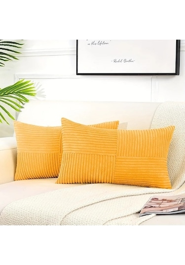 Trendooze Sunshine022 2 Adet Kadife Yastık 40x60 Cm Bej Renk Yatak Odası Oturma Odası Bej