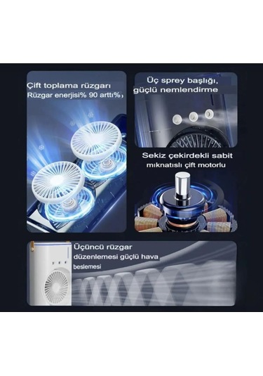 Masaüstü Çift Fanlı Buzlu Vantilatör Led Işıklı Otomatik Salınımlı Taşınabilir Soğutucu Fan Buzlu Klima