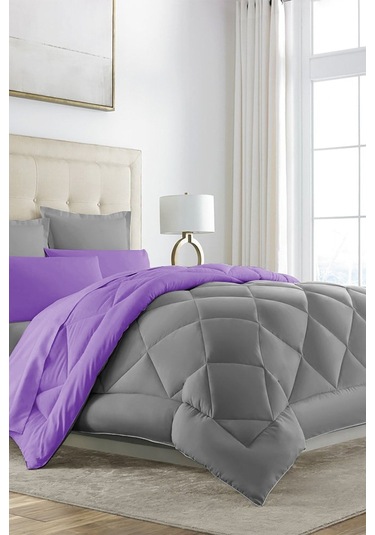 Alla Turca Çift Taraflı Lux Silikon Yorgan - Çift Kişilik Özel Çantalı Mor-gri