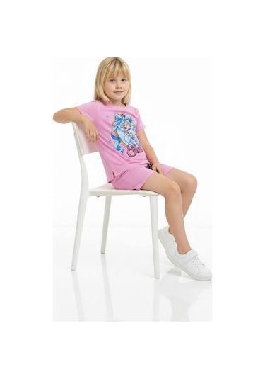 Miniko Kids Kız Çocuk Elsa Modelli Pamul Şortlu Takım Pembe