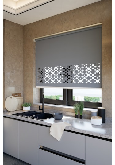 Lazer Kesim Mat Stor Perde, Lazer Kesimli Klasik Serisi, C-191004 Antrasit Renk Antrasit