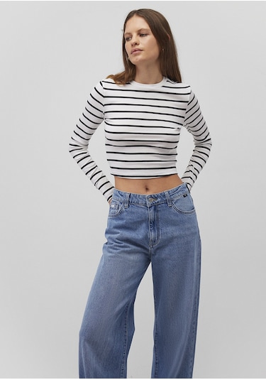 Mavi - Uzun Kollu Siyah Crop Basic Tişört 1612822-85407 Siyah