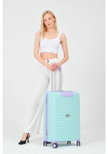 Keo-plus Turkuaz-lila Orta Boy Silikon Kırılmaz Pp Valiz Siyah