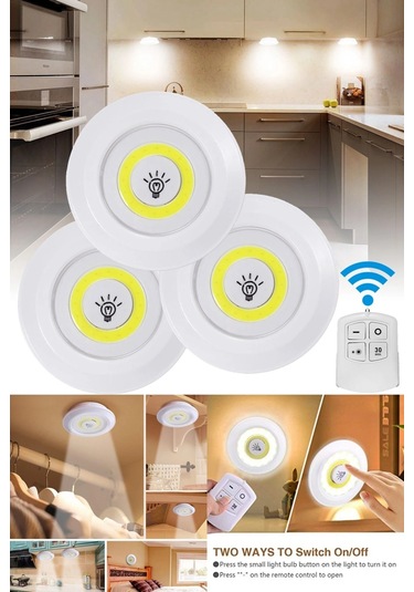 3&amp Apos Lü Uzaktan Kumandalı Pilli Yapışkanlı Kablosuz Led Spot Lambalar Çok Renkli