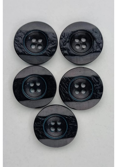 Küçük Boy Akrilik Dört Delikli Siyah Kaban Çeket Hırka Yelek Düğmesi 5 Adet