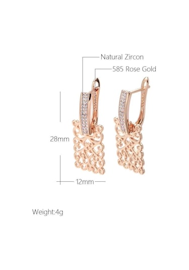 Samdoo Kadınlar İçin Gümüş Altın Kaplama Zirkonyalı Delikli Simpliçe Lüks Küpe - Gül Altını Rengi Gold