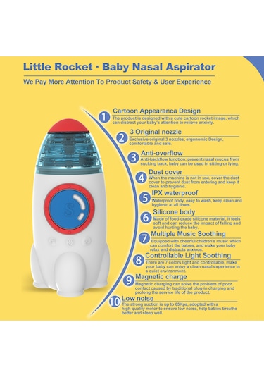 Geeksen Ka1002 Bebek Nazal Aspiratörü - 3 Seviye Emiş, Sessiz Çalışma, Led Işık Ve Müzik 3 Silikon Uçlu