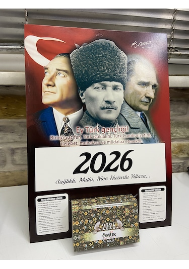 Ömür Takvim Atatürk İmzalı 4.bölge 2026 Kartonlu Yapraklı Duvar Takvimi