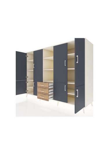 Kronos Dolap 11 Raflı 3 Çekmeceli 8 Kapaklı 220x59x163 Aytaşı-ant Aytaşı-antrasit/çam