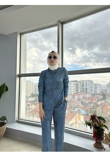 TOUCHE Denim Efektli Payet Gömlek Mavi