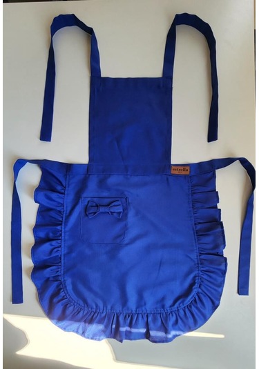 Keten Fırfırlı Bohem Mutfak Önlüğü Mavi