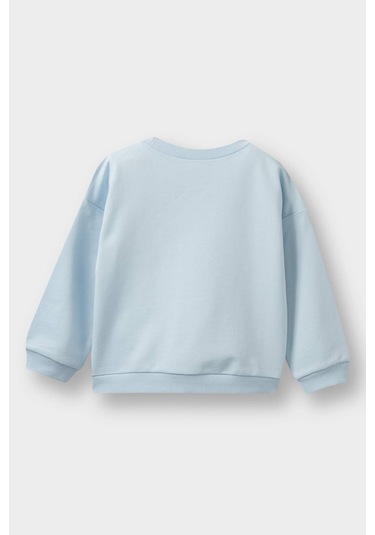 Defacto Kız Bebek Bisiklet Yaka Baskılı Sweatshirt E8919a525aube343 Mavi