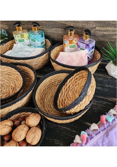 Nergis Hasır 7 Li Sepet Saklama Kutusu Sepet Takımı Siyah