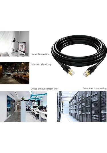 Pazly Çat8 Saf Bakır Ağ Kablosu, 40gbps Hız, 2000mhz Bant Genişliği, Siyah Uçlar, 10m