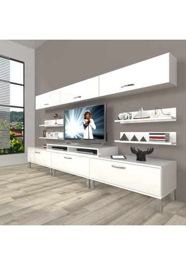 Decoraktiv Ekoflex 8y Slm Krom Ayaklı Tv Ünitesi Tv Sehpası Beyaz