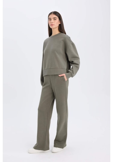 DeFacto Straight Fit Kalın Eşofman Altı Beli Lastikli Cepli Yüksek Bel Basic Düz B8571AX24WNKH422