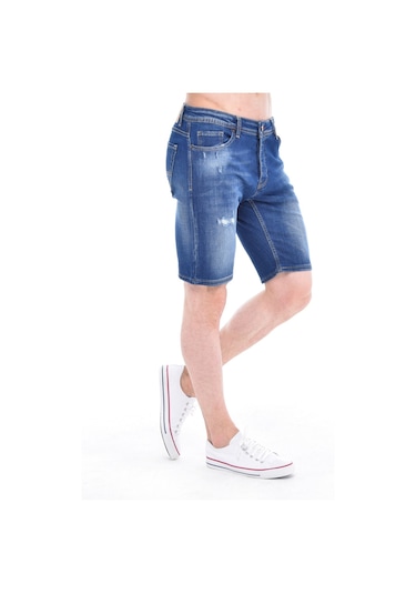 Cedy Denim Erkek Kot Şort Slim Fit Jean Şort - C342 Mavi