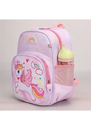 Wangxi Pembe Unicorn Sırt Cantası Sevimli Karikatür Anaokulu Kızlar İçin Pembe Mor Omuz Cantası Pembe