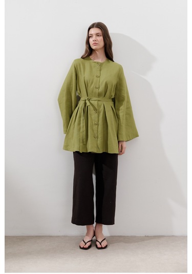 Keten Pensli Tunik Elma Yeşili Elma Yeşili