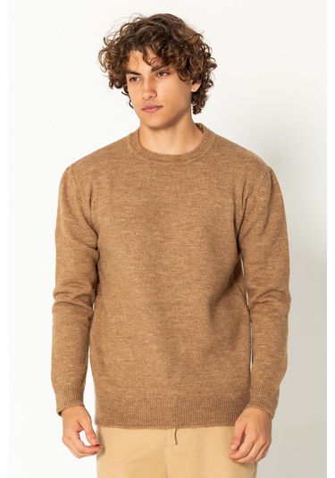Erkek Kaşmir Dokulu Bisiklet Yaka Şık Triko Kazak Camel