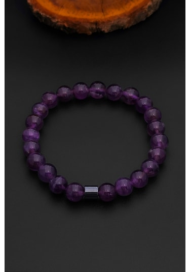 Ametist Bileklik Kadın Erkek Doğal Taş Bileklik 8 Mm Bt024 Mor