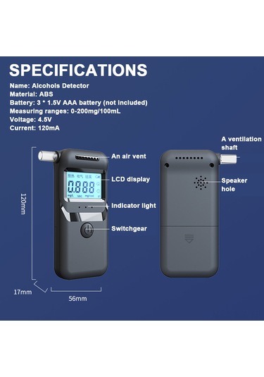 Kangvka Portatif Alkol Testeri: Solunum İle Ölçüm, Lcd Ekran, 3 Renkli Işık, Sesli Bildirim, 50 Geçmiş Kayıt Depolama