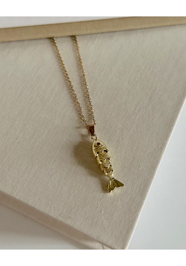 Gold Kıvrık Balık Kolye Çok Renkli
