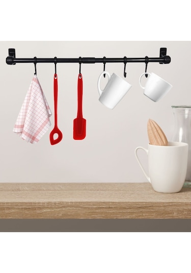 Duvara Monte Edilen 6 Kancalı Dekor Kaşıklık Ve Kupa Askısı Ahşap - Beyaz