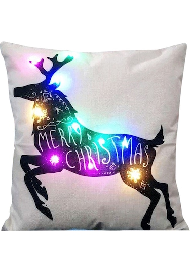 Qingmipy Elk Desenli Led Işıklı Noel Yastık Kılıfı - Flaks Materyal, Dekoratif Ve Konforlu, Pil Dahil Değil Diğer