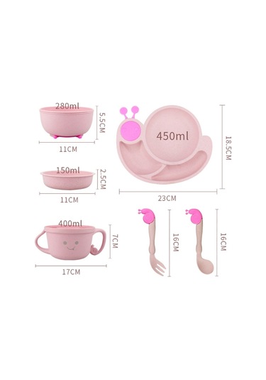 Sones Yaratıcı Anti-haşlanma Çocuk Sofra Takımı Bebek Salyangoz Bölmesi Kaşık Bardak Kase Pembe