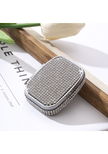 Hd Aynalı Katlanabilir Yapay Elmas İşlemeli Mücevher Kutusu Sevimli Su Geçirmez Mini Hap Kutusu Kawaii Parlak Mühürlü Düzenleyici Seyahat Beyaz,