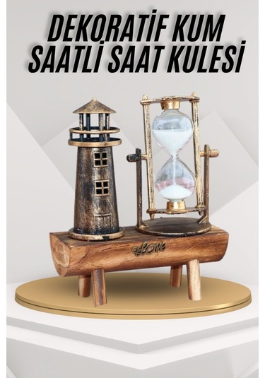 Deniz Feneri Kum Saati Ahşap Görünümlü Vintage Tarz Biblo