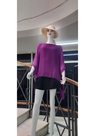 İtalyan Yarasa Kollu İpek Bluz Açık Mor