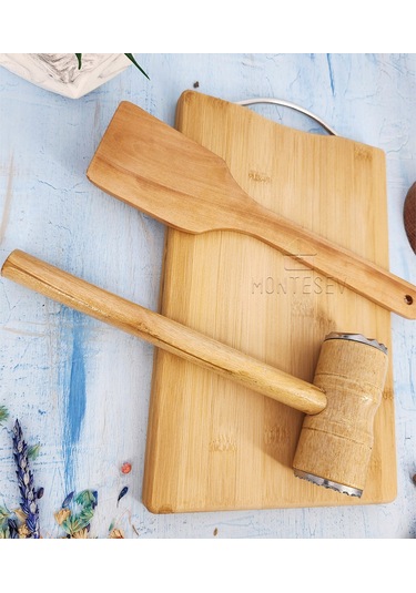 3 Lü Et Döveceği Seti Et Dövücü Kesme Tahtası Ve Spatula