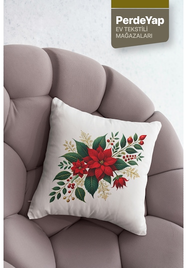 Kırmızı Güller Bahçesi Desenli 4'lü Kırlent Kılıfı