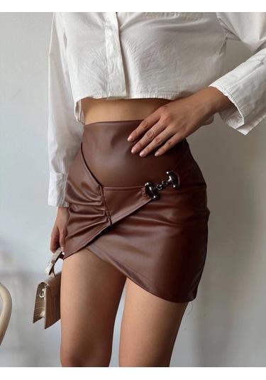 Tokalı Deri Etek Kahve S240097 Kahve