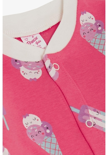 Breeze Kız Bebek Patikli Tulum Dondurma Desenli 0-6 Ay, Fuşya-fuşya Fuşya