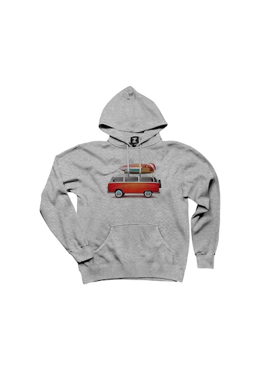 Volkswagen Karavan Holiday Gri Kapşonlu Sweatshirt Hoodie Siyah