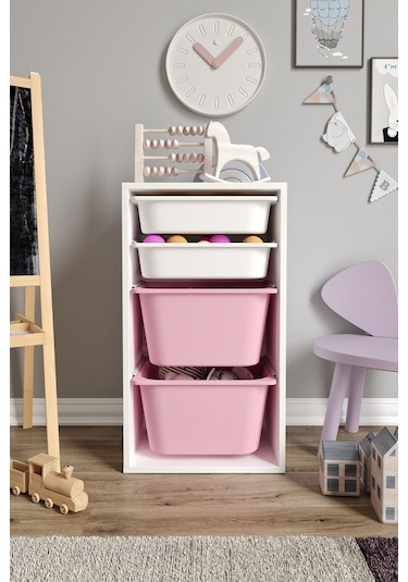 %100 Mdf - Small Mono 4 Sepetli Oyuncak Dolabı Pembe