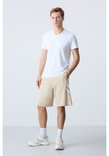 Tommy Life Bej Pamuklu Kalın Yumuşak Dokulu Standart Fit Basic Erkek Şort - 81281 Bej
