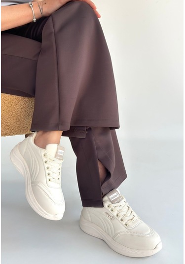 Yejja Bej Cilt Bağcıklı Spor Ayakkabı Çok Renkli