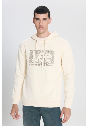 Regular Fit Normal Kesim Kapüşonlu Ekru Sweatshirt Ecru