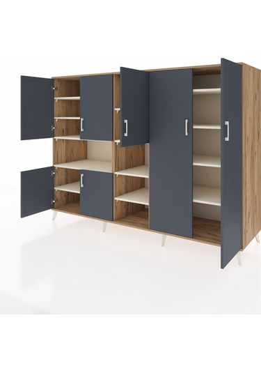 Kronos Dolap 13 Raflı 7 Kapaklı 220x59x163 Çam-antrasit/aytaşı Çam-antrasit/aytaşı