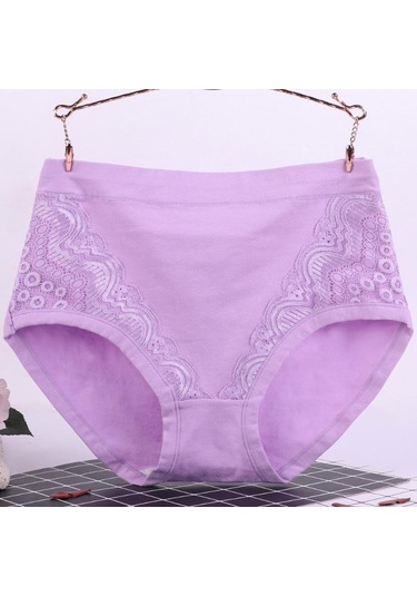 Mor 1pc İç Pamuk Dantel Artı Boyutu Külot Lingeries Yüksek Bel Orta Yaşlı Kadın Külot Mor
