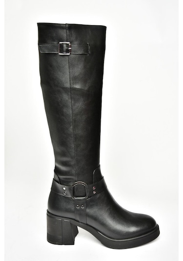 Fox Shoes T282832009 Siyah Kalın Topuklu Kadın Çizme Siyah