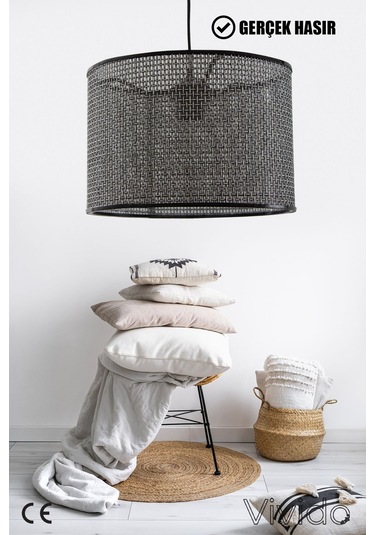 Wicker Siyah-beyaz Hasır Sarkıt Avize Siyah