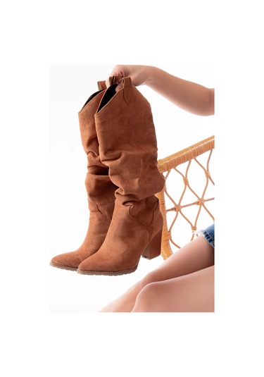 Ls-1884 Taba Süet Günlük Kadın Çizme Taba
