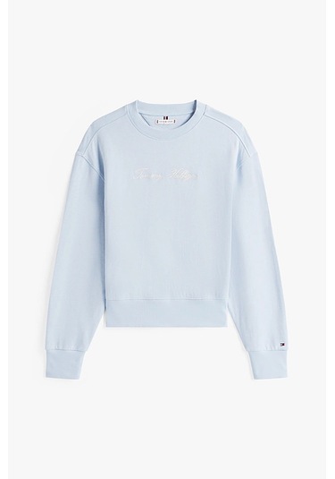 Kadın Yazı Nakışlı Bisiklet Yaka Sweatshirt - Açık Mavi Breezy Blue