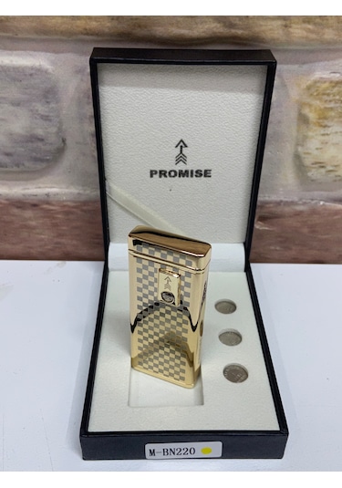 Promise Marka Sarı Gold Renk Pilli Model Kare Kare Desenli Çakmak